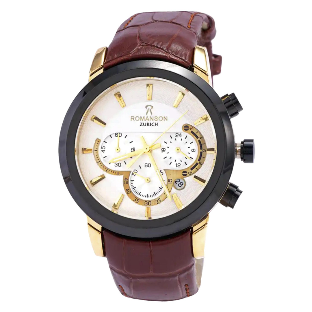 ساعت مچی عقربهای مردانه رومانسون مدل کرنوگراف بند چرمی ساعت مچی عقربهای مردانه رومانسون مدل کرنوگراف بند چرمی