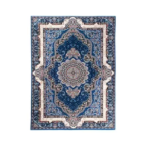 فرش ماشینی زانیس مدل سنتی طرح اصفهان زمینه آبی