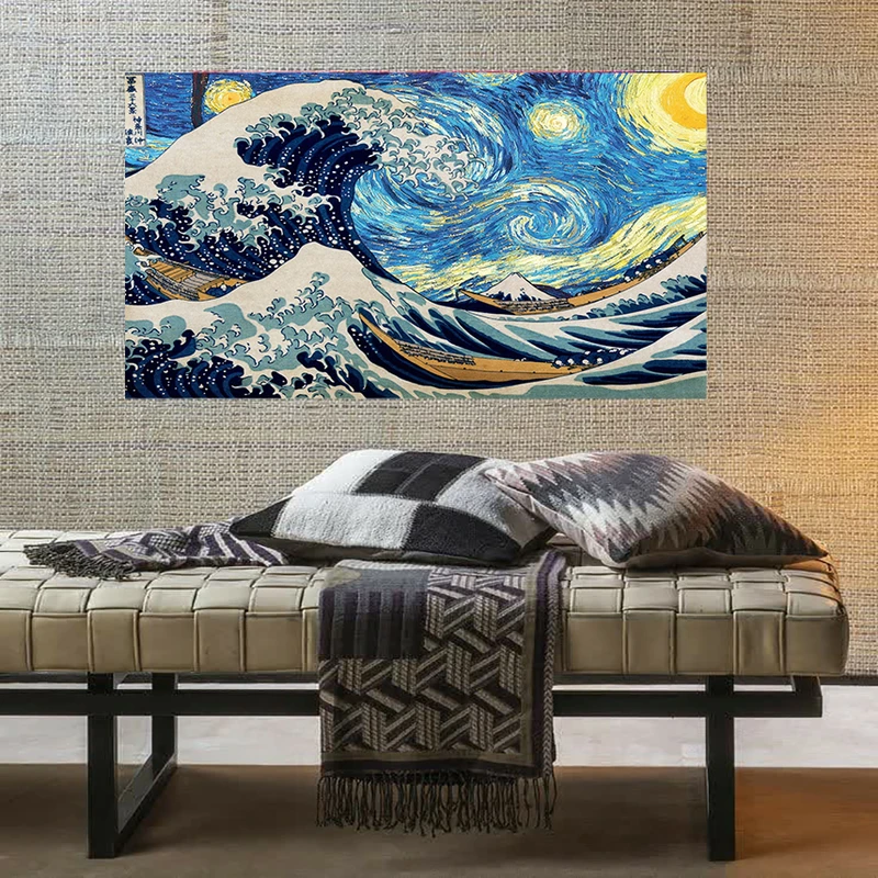 تابلو شاسی طرح مخمل شب پرستاره ونگوک مدل موج های ژاپنی کد AR31099