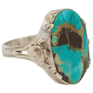 انگشتر نقره زنانه مدل دستساز گل رز فیروزه اصل معدنی نیشابور