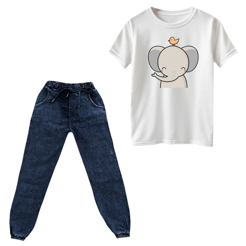 ست تی‌شرت و شلوار دخترانه مدل فیل کد ۷