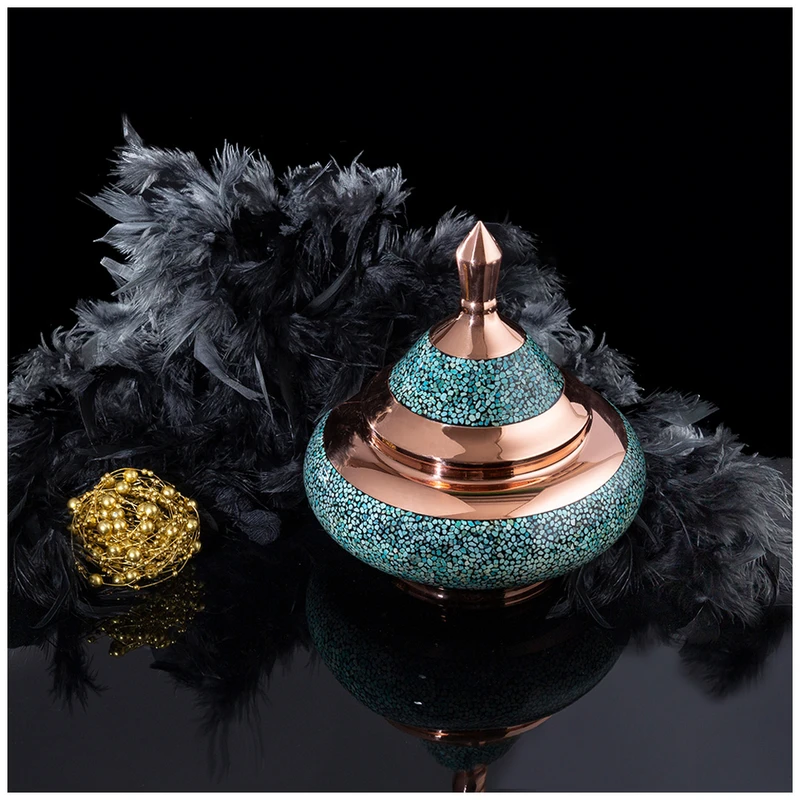 عکس شماره 2 : قندان فیروزه کوبی مسی مدل قاجاری