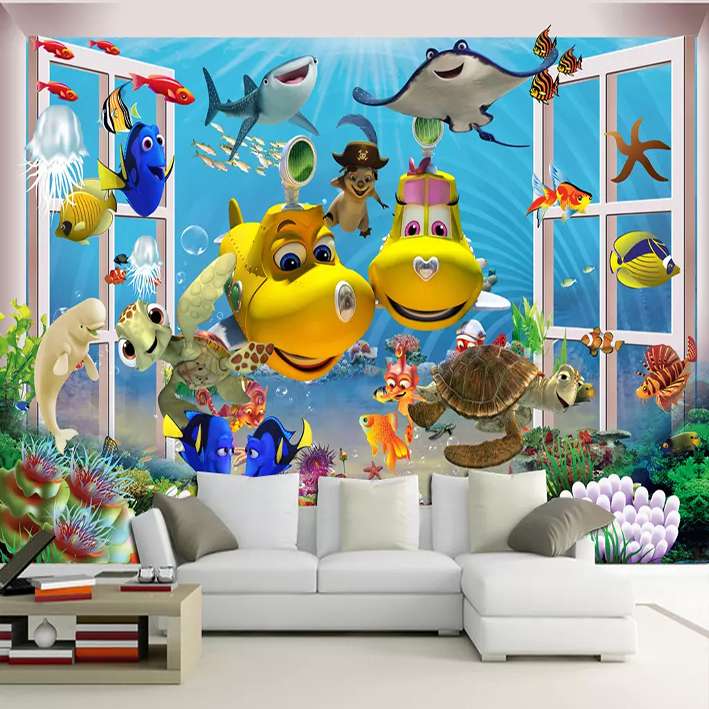 پوستر دیواری اتاق کودک مدل ماهی پنجره دریا DVRF1593