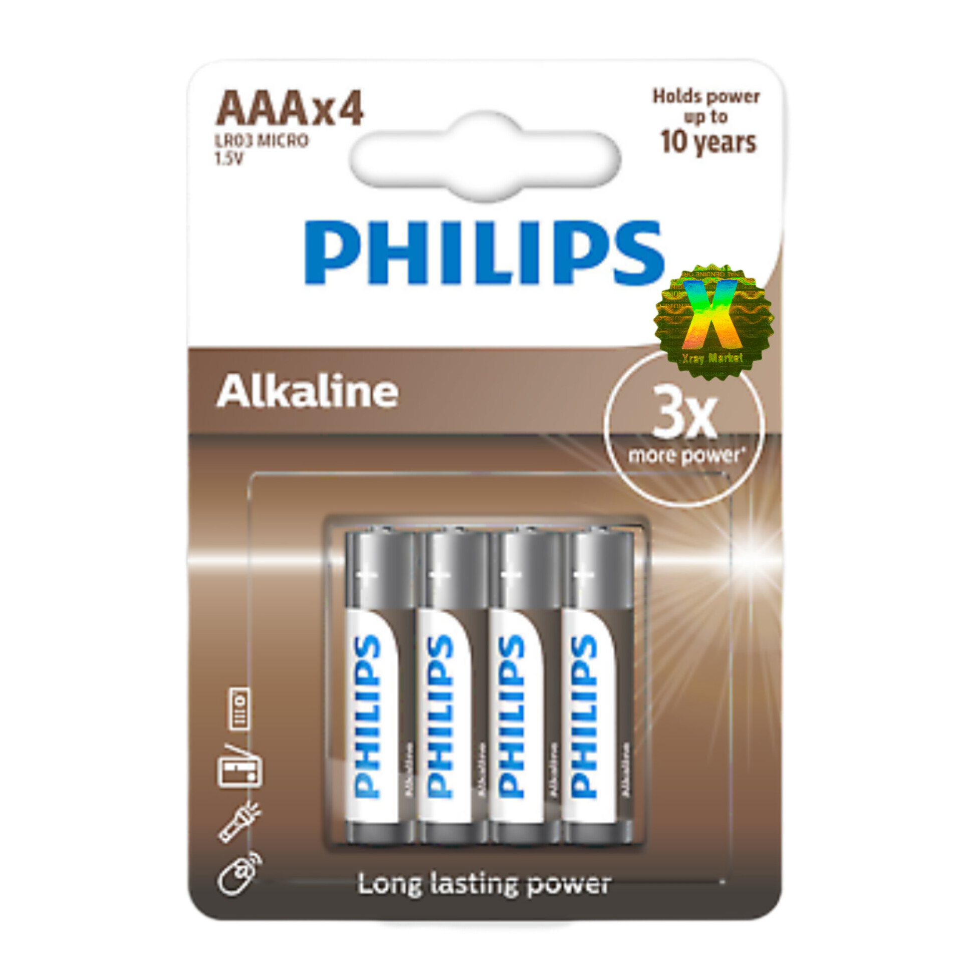 باتری نیم قلمی فیلیپس مدل Alkaline AAA LR03 XRAY بسته چهار عددی