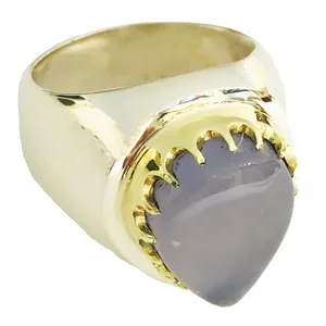 انگشتر نقره مردانه مدل دستساز فیلی سربرنجی عقیق کبود یمنی