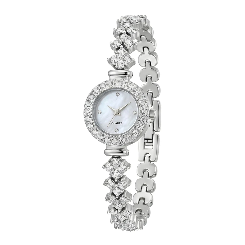 ساعت مچی عقربه‌ای کوارتز زنانه مدل لوکس بند نگین دار طرح جواهری کد 001