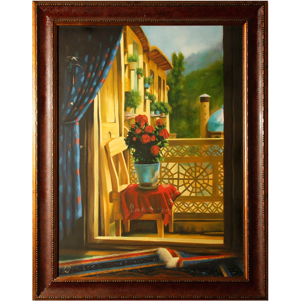 تابلو نقاشی طرح گلدان و پنجره