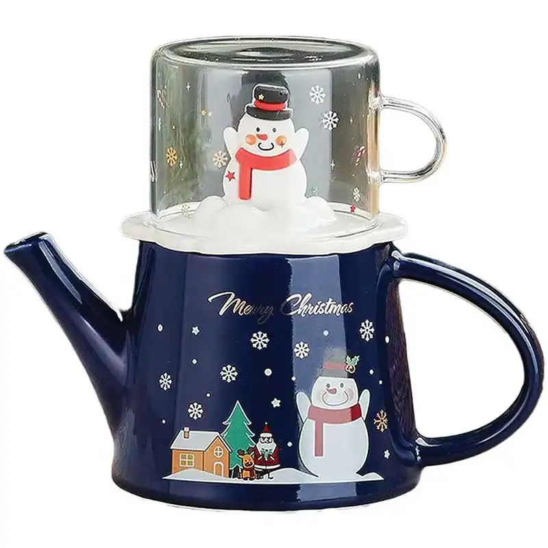 قوری مدل فانتزی آدم برفی به همراه فنجان