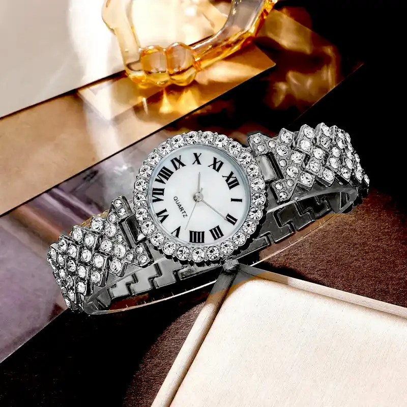 ساعت مچی عقربه ای زنانه مدل فول نگین لاکچری کد FN1