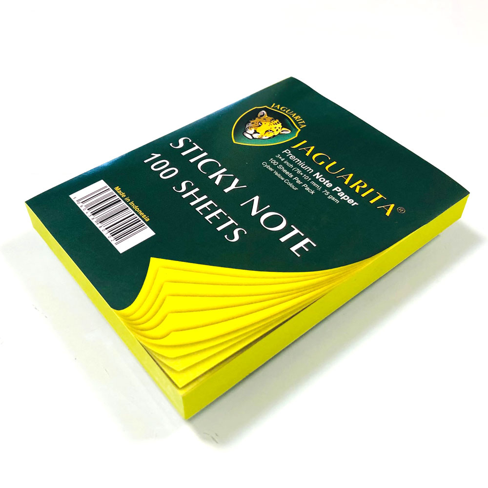 کاغذ یادداشت چسب دار جگواریتا کد CYBYELL3X4 بسته ۱۰۰ برگی 