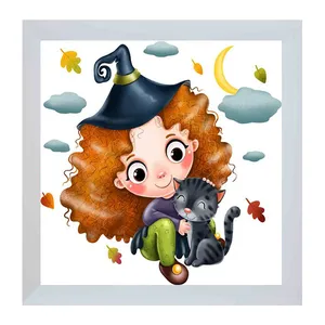 تابلو
کودک مدل دختر جادوگر و گربه کد 0150