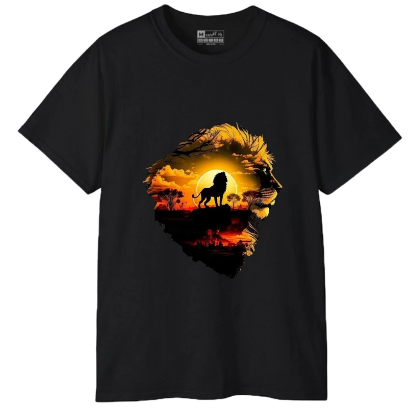 تی‌شرت آستین کوتاه مردانه پاد آفرین مدل حیوانات شیر خورشید کد 1991