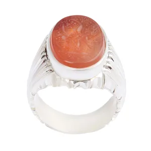 انگشتر نقره مردانه مدل سنگ عقیق یمانی کهنه رکاب دست ساز کد AM_2500