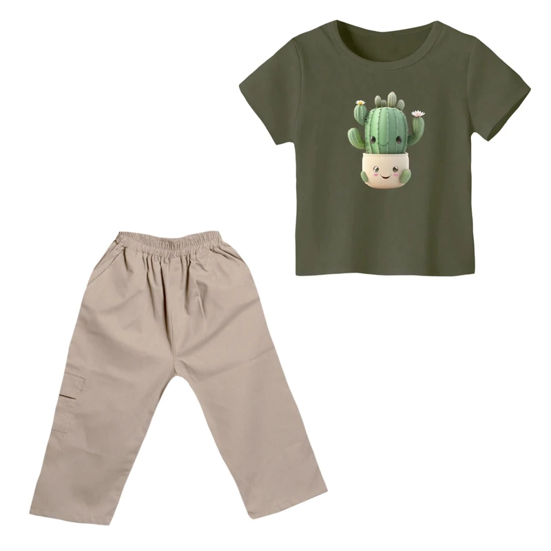 ست تی شرت و شلوارک دخترانه مدل کاکتوس کد 02