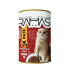 کنسرو غذای گربه راماس مدل مرغ و جگر وزن 400 گرم
