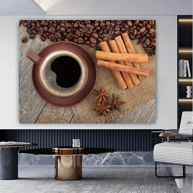 پوستر پارچه ای طرح مخمل  قهوه مدل فنجان قهوه داغ با دانه قهوه کد FP106582