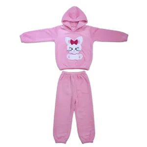 ست هودی و شلوار راحتی دخترانه مدل پولیشی دورو طرح گربه کد ۰۰۹۶