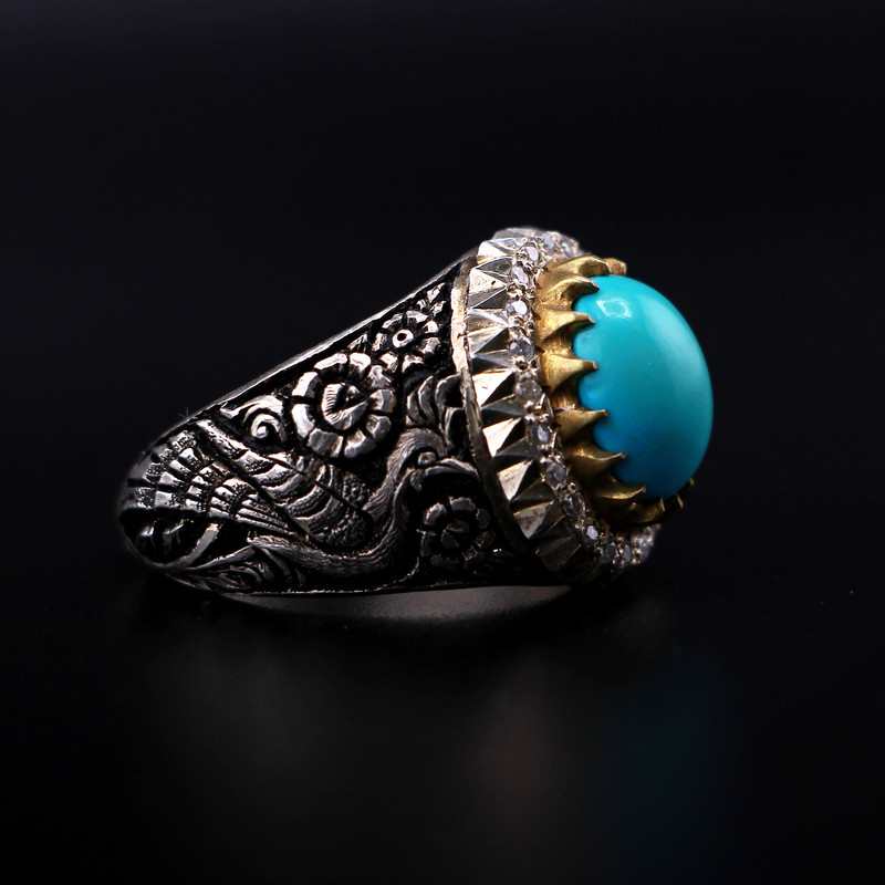 انگشتر نقره مردانه مدل فیروزه عجمی نیشابوری