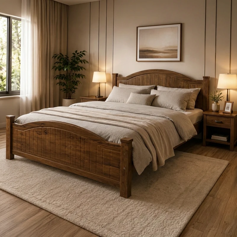 تخت خواب چوبی دونفره مدل وکیومی 1160 سایز 200×160 سانتی متر