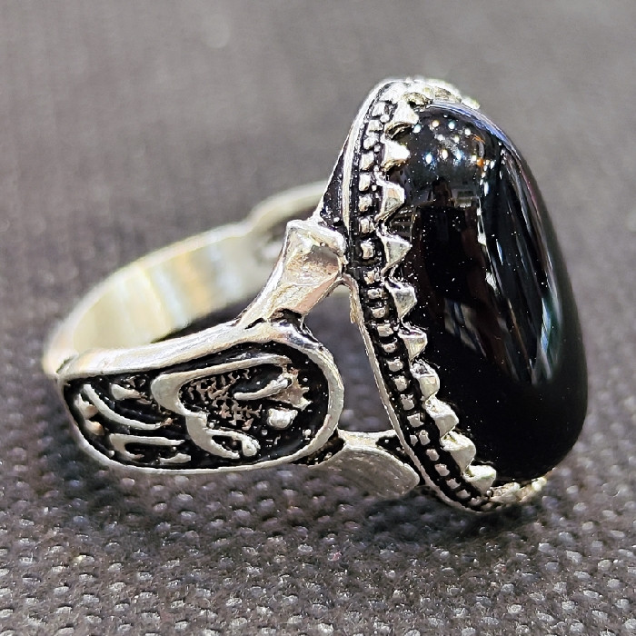 انگشتر نقره مردانه مدل سنگ عقیق طرح یا امام رضا یا کد 22300