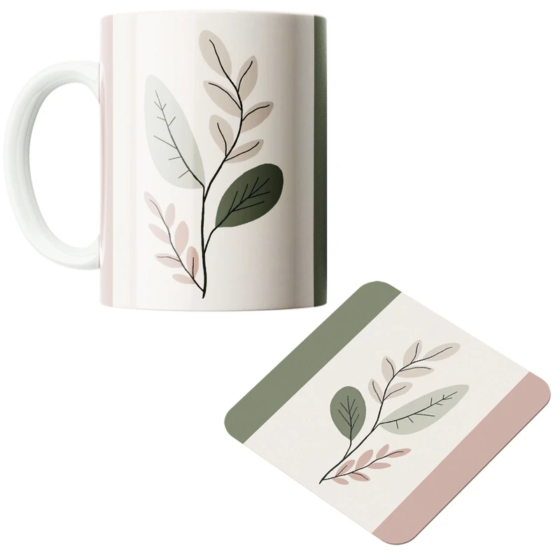 ماگ پاد آفرین مدل گل مینیمال کد z411 به همراه زیر لیوانی