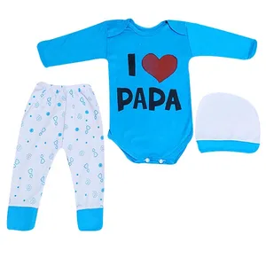 ست 3 تکه لباس نوزادی مدل  I.Love.Papa کد Ab3 رنگ آبی 