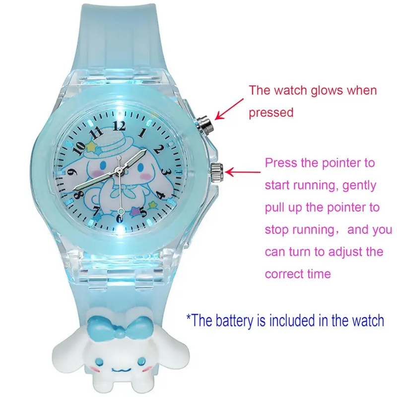 ساعت مچی عقربه‌ای کوارتز بچگانه مدل چراغدار بند سیلیکونی طرح اَبرَک