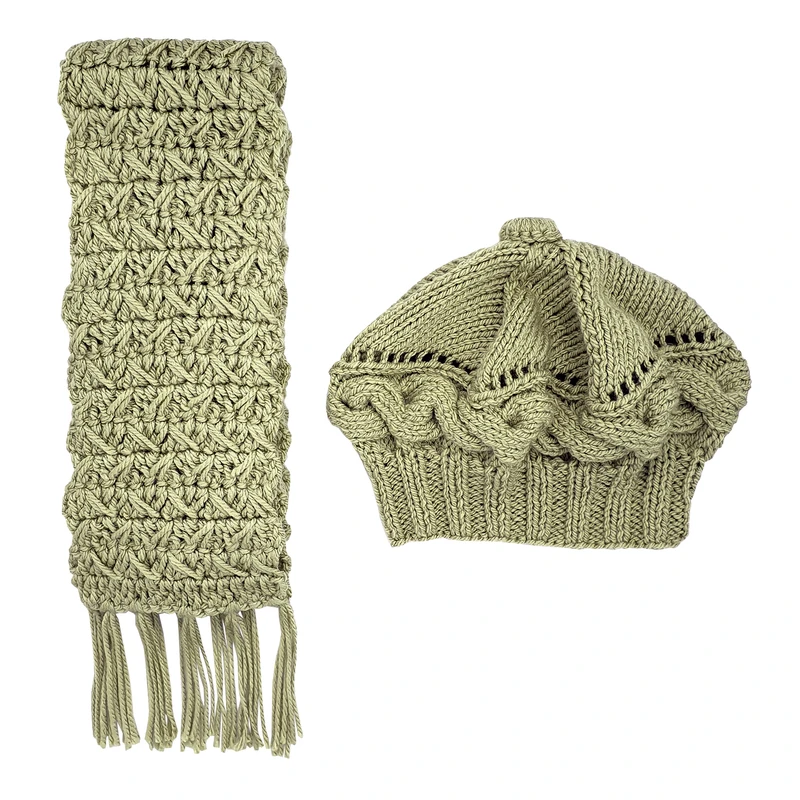 ست کلاه و شال گردن بافتنی زنانه مدل گیسبافت کد SHB3-ZT