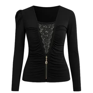 بلوز آستین بلند یقه گرد زنانه مدل نگیندار 0655