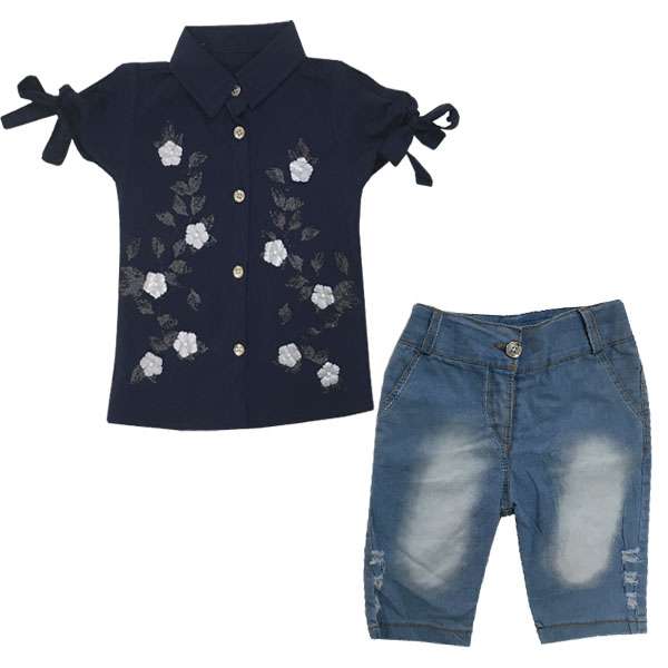 ست شومیز و شلوارک دخترانه مدل گل کد 88