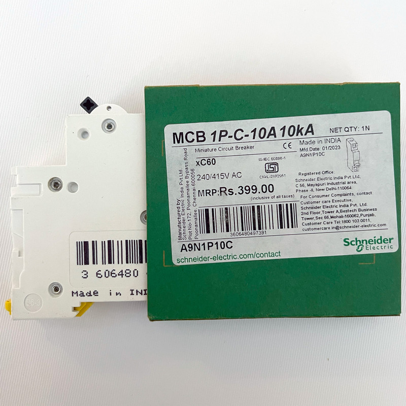 فیوز مینیاتوری تک پل 10 آمپر اشنایدر مدل xC60 Acti9 کد A9N1P10C