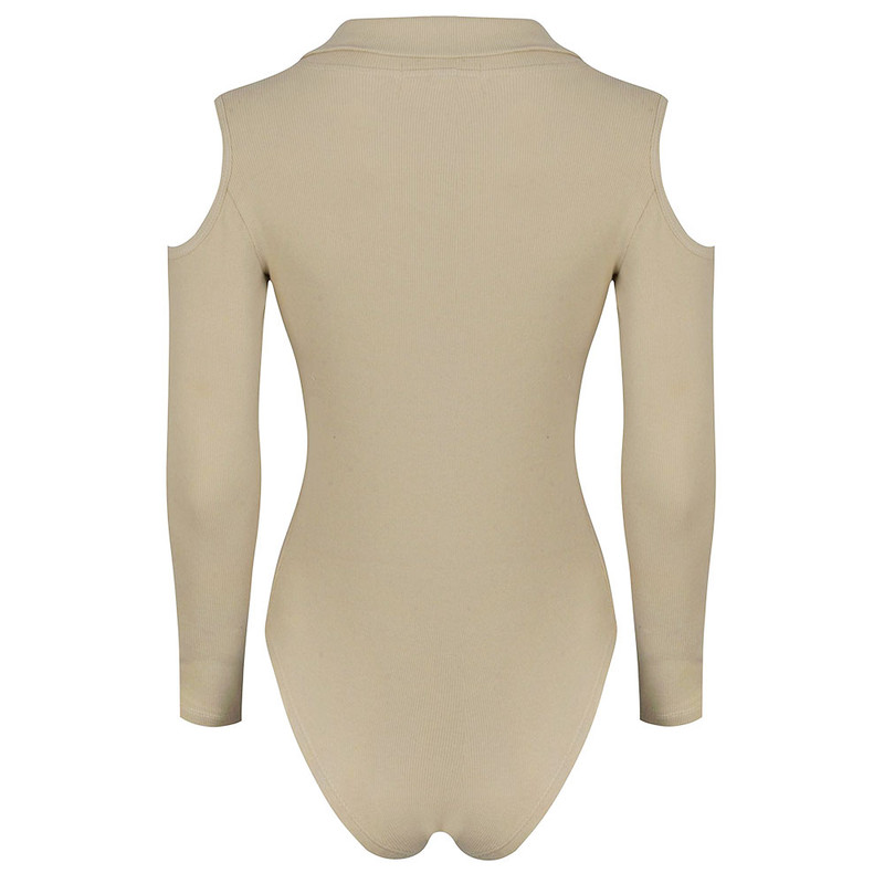 بادی آستین بلند زنانه دکسونری مدل 256004709 یقه دار رنگ کرم