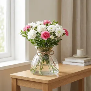 گلدان دکوری شیشه‌ای مدل a201، شفاف، 15 × 15 × 20 سانتی‌متر، 200 گرم، مناسب گل شاخه‌ای و گل خشک
