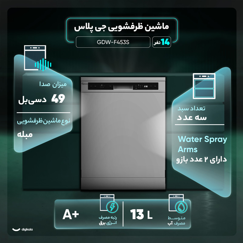 ماشین ظرفشویی 14 نفره جی پلاس مدل GDW-F453S