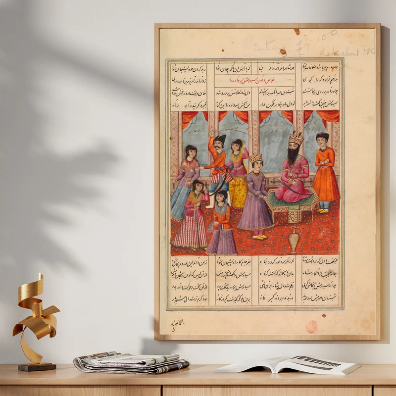 تابلو طرح نگارگری مدل G00235 فریم کرم روشن