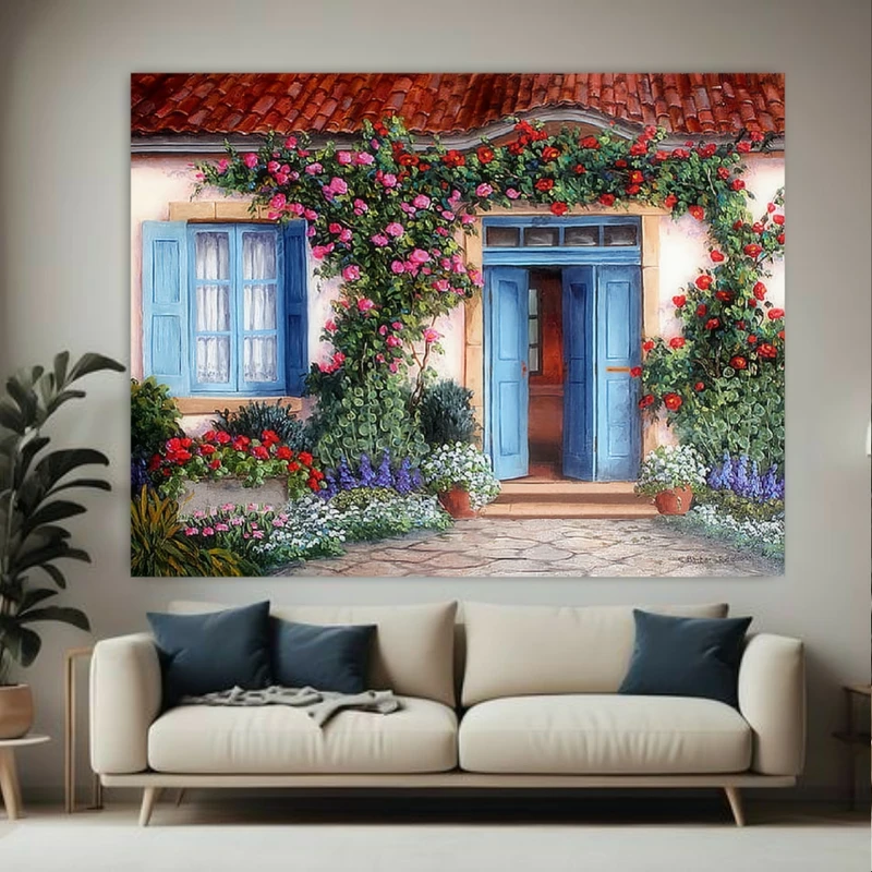 پوستر پارچه ای طرح مخمل کلبه سنگی مدل رز کد BK23881