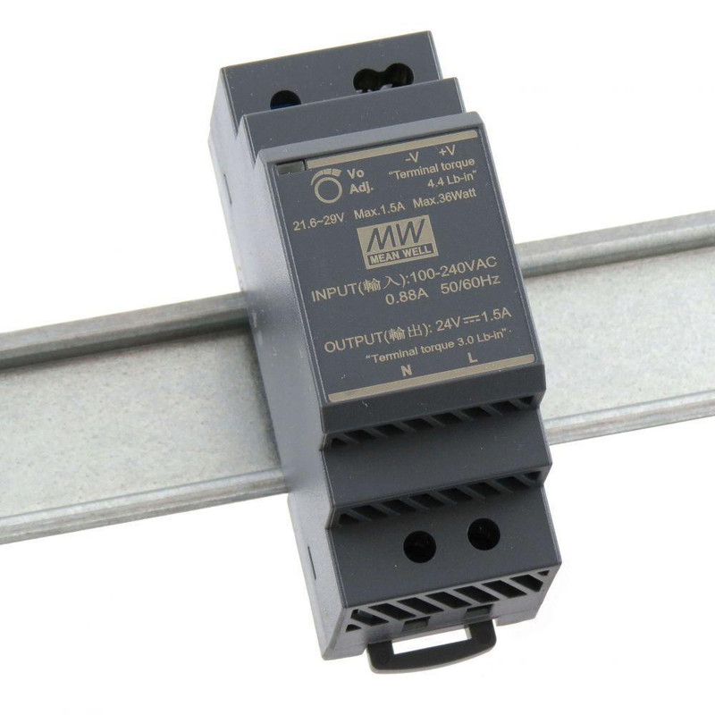 منبع تغذیه 24 ولت 1.5 آمپر مینول مدل HDR-30-24 منبع تغذیه 24 ولت 1.5 آمپر مینول مدل HDR-30-24