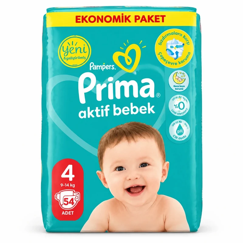 پوشک بچه پریما مدل Aktif Bebek-4، سایز 4 بسته 54 عددی
