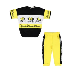ست تی شرت آستین کوتاه و شلوارک دخترانه مدل میکی موس رنگ زرد