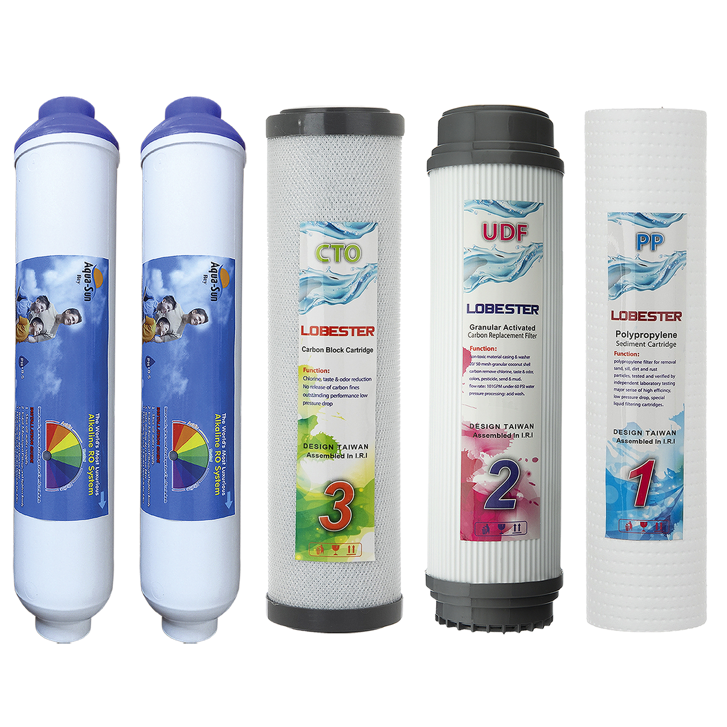 فیلتر دستگاه تصفیه آب لابستر مدل DG-5/2 به همراه فیلتر قلیایی آکوا سان ری مدل ALKALINE مجموعه 5 عددی