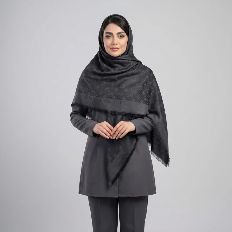 روسری زنانه مدل نخی قواره بزرگ رسمی اداری چهار فصل طرح لویی ویتون کد 1