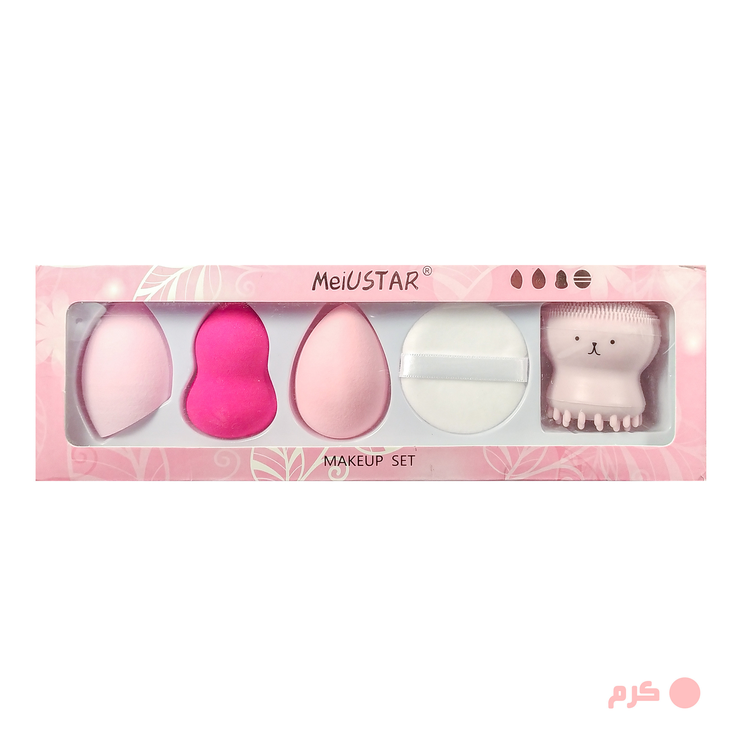 پد آرایشی میواستار مدل 5star بسته 4 عددی به همراه برس پاک کننده صورت کد 01
