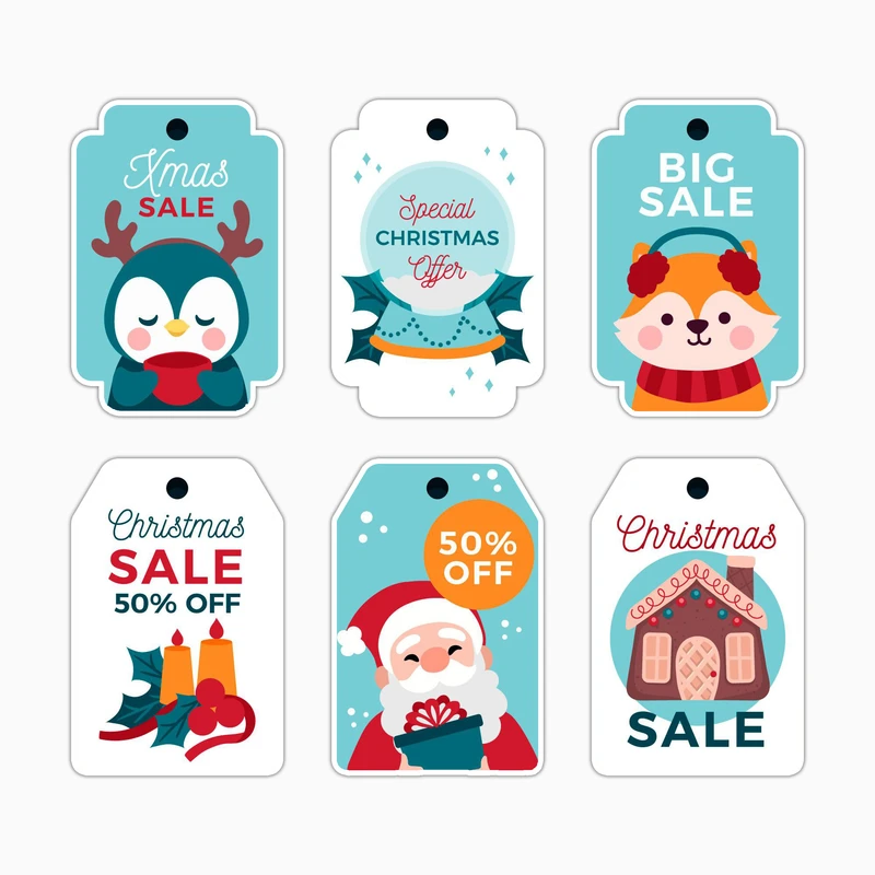 استیکر لپ تاپ و موبایل بووم طرح تگ کریسمس کد MD31 مجموعه 6 عددی