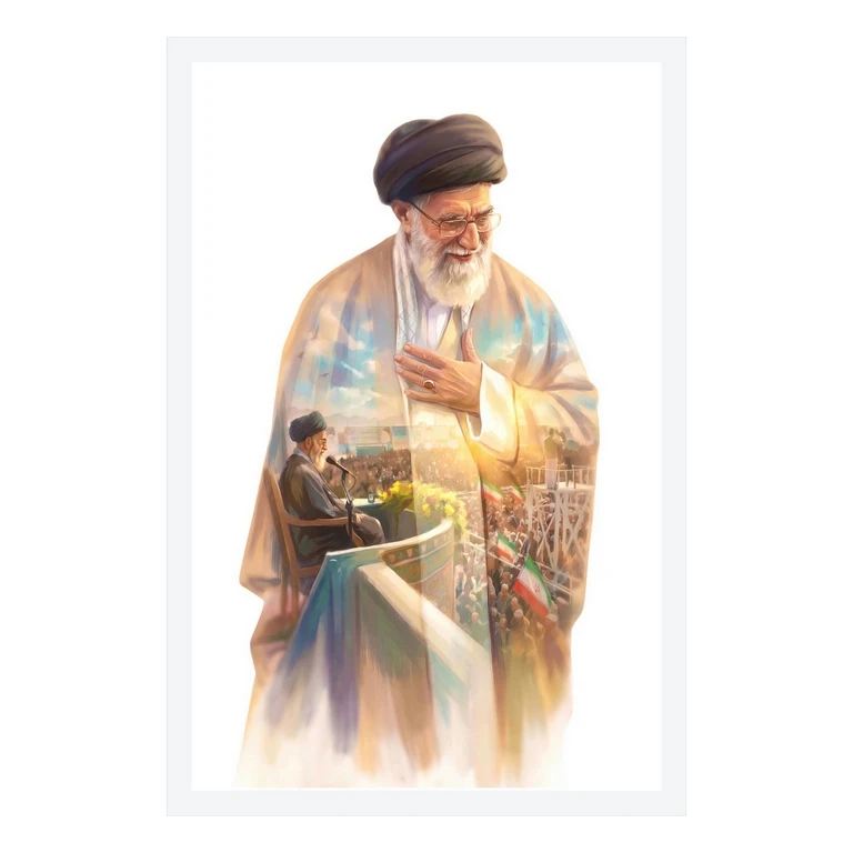 تابلو بکلیت طرح رهبر شهید حضرت آیت الله حسینی خامنه ای مدل W-S10616 فریم سفید