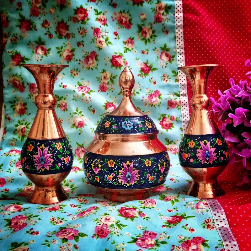 ست 3 تکه گلدان و شکلات خوری مسی مدل پرداز کد 18