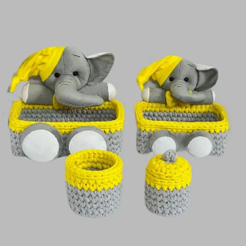 سبد قلاب بافی تریکو طرح خانواده فیل مجموعه 4 عددی