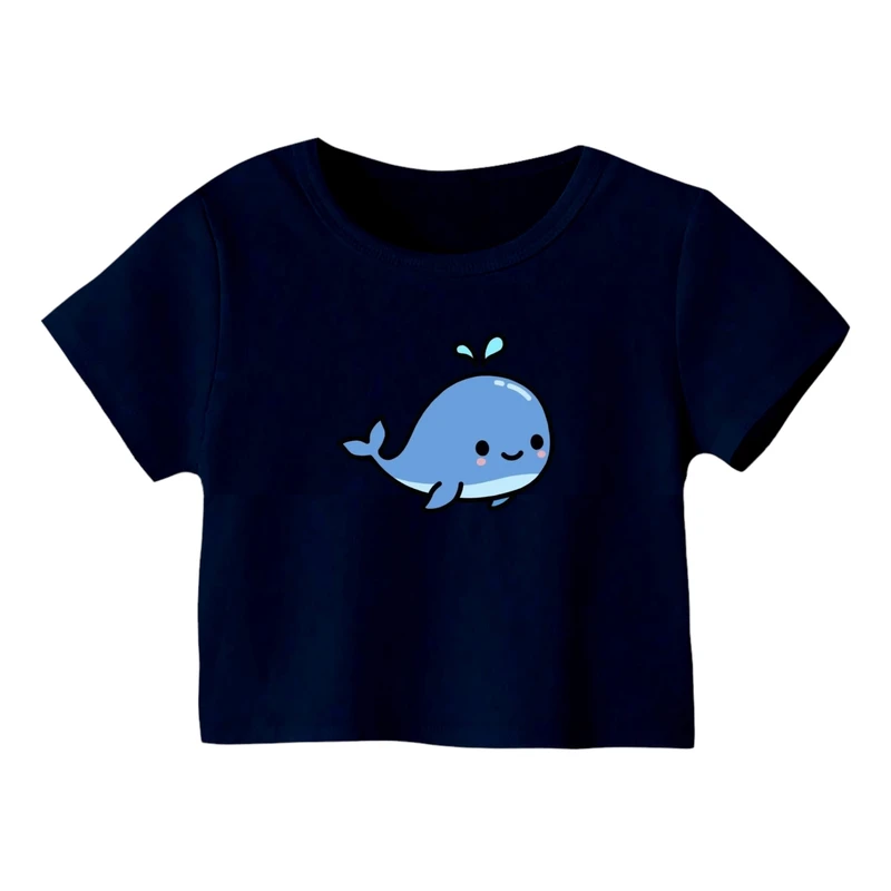 کراپ‌ تی‌شرت آستین کوتاه زنانه مدل نهنگ کد 4