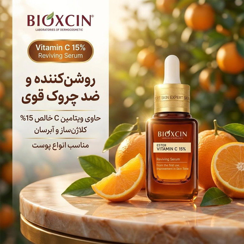 سرم ضد چروک بیوکسین مدل Vitamin C مناسب برای انواع پوست حجم 30 میلی لیتر
