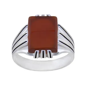 انگشتر نقره مردانه مدل عقیق رکاب سیلندری کد AM_081