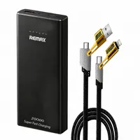 پاوربانک 25 وات ریمکس مدل + X1 PRO ظرفیت 20000 میلی&zwnj;آمپرساعت به همراه یک عددکابل USB-A/لایتنینگ/USB-C